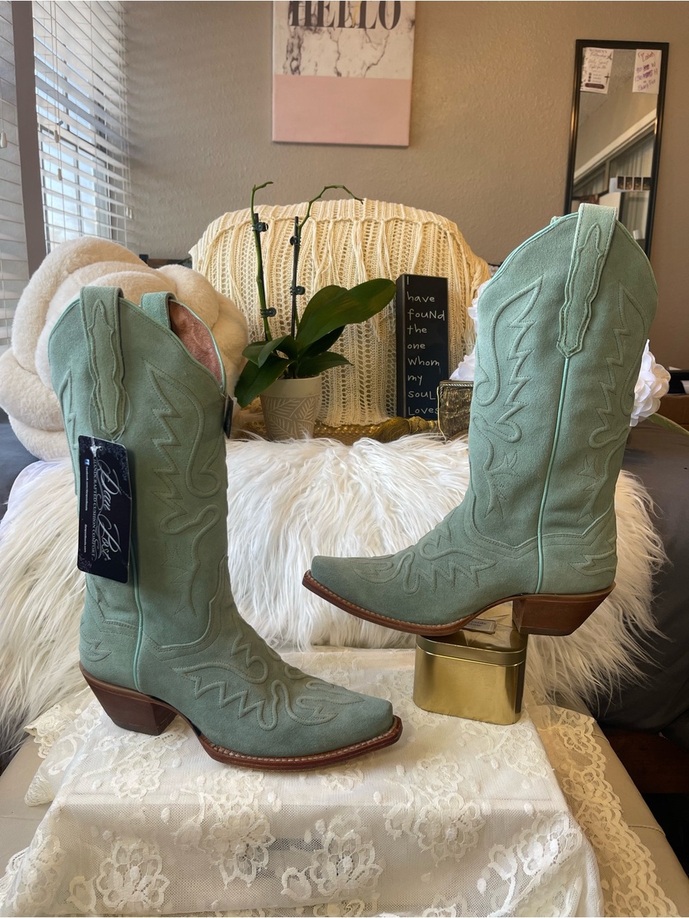 Dan Post NWT Women's Western Cowboy Boots Sage Green Suede Size 7.5 MSRP$299